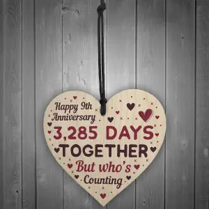 Red Ocean Handmade Wooden Heart Plaque Gift To Celebrate 9th Wedding Anniversary Husband Wife Someone Special Keepsake