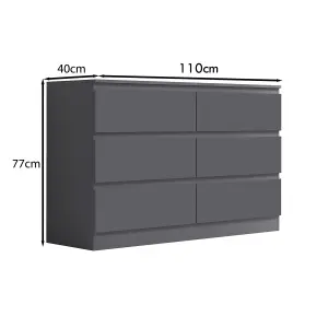 Dark Grey Chest Of 6 Drawers Scratch Resistant Bedroom Furniture