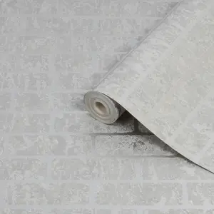 Superfresco Milan Grey Silver effect Brick Smooth Wallpaper