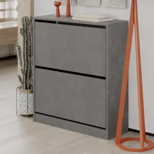 Decortie Modern Shoe Cabinet with 2 Storage Cupboard Retro Grey 73(W) Narrow 2 Tier Drawer for Shoes Hallway Living Room Furniture