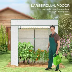 Walk-in Garden Green House with Large Roll-up Door and 2 Mesh Windows, White