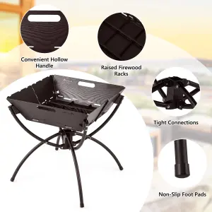 Costway 3-In-1 Camping Fire Pit Wood Burning Campfire Portable Grill w/ Cooking Grills