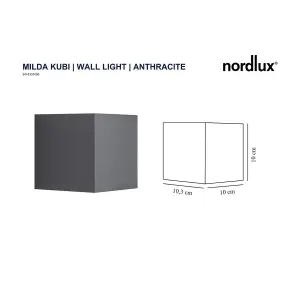 Nordlux Milda Kubi Outdoor Patio Terrace Garden Wall Light In Anthracite (Height) 10cm