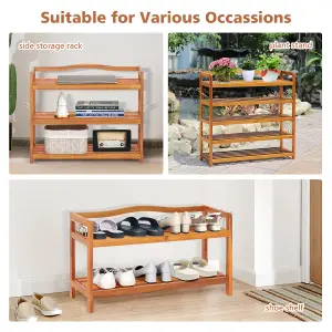 Costway 5-Tier Wood Shoe Rack Solid Shoe Storage Shelf Organizing Unit w/ Side Hooks