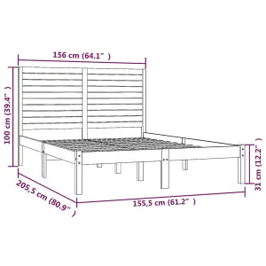 Berkfield Bed Frame Black Solid Wood 150x200 cm 5FT King Size