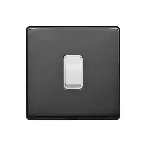 Black Nickel Screwless Plate 10A 1 Gang 2 Way Light Switch - White Trim - SE Home