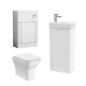 Retro Cloakroom Bundle - Fluted Floor Standing Vanity Unit, WC Unit, Cistern, Toilet Pan & Tap - White/Chrome - Balterley