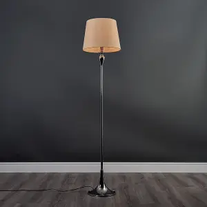 ValueLights Faulkner Modern Polished Chrome Spindle Design Floor Lamp with Beige Tapered Shade - Includes 10w LED GLS Bulb 3000K