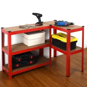 House of Home Heavy Duty Garage Shelving Unit - 5 MDF Shelves - 875 kg Max Load Units - Red - 30 x 70 x 150 (cm)