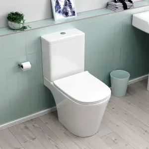 Nes Home Bathroom Short Projection Rimless Close Coupled Toilet Pan & Seat