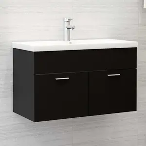 Berkfield Sink Cabinet with Built-in Basin Black Engineered Wood