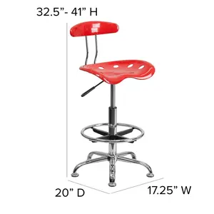 Vibrant Chrome Drafting Stool with Tractor Seat Cherry Tomato