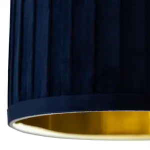 First Choice Lighting Set of 2 Sundance Navy Blue Velvet Pleated 25cm Lamp Shades with Gold Inner