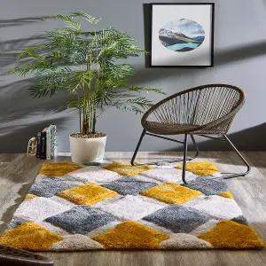 Origins 3D Geo Shaggy Rug Ochre 120 X 170