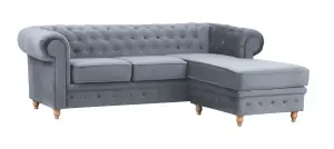 Windsor Chesterfield style Grey French Velvet fabric Corner Sofa (Right Hand Corner)