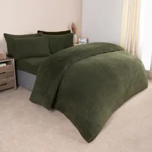 Brentfords Teddy Duvet Cover with Pillow Case Bedding Set, Green - King