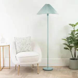 ValueLights Akira Blue Metal Floor Lamp with Pleated Lampshade - LED Bulb Included