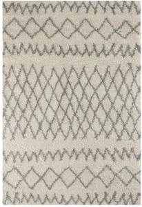 Moroccan Ivory Grey Shaggy Living Room Rug 900