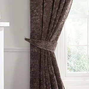 Home Curtains Camden Luxury Crushed Chenille Lined Blackout 65w x 54d" (165x137cm) Chocolate Pencil Pleat Curtains (PAIR)