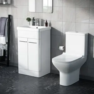 Nes Home 500mm Floorstanding Vanity Basin Unit & Rimless Close Coupled Toilet White