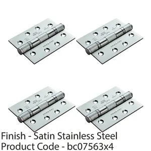 4 PACK - 3 Pack SetGrade 13 Ball Bearing P Hinge - 102 x 76mm Satin Stainless Steel Door