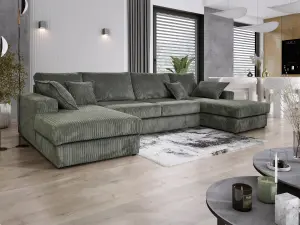 Rest Large Double Sofa With Footstool U-Shaped Grey