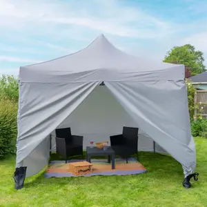 Pop Up 2.5x2.5 Gazebo With Sides Light Grey