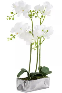 Fiori White Orchid Plant in Rectangular Pot Artificial Plant Foliage