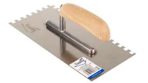 Toolty Stainless Steel Adhesive Notched Trowel with Wooden Handle 270mm 8x8mm for Tiling Plastering Rendering DIY