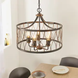 Heyside Black and Rustic Bronze Decorative 5 Light Ceiling Pendant