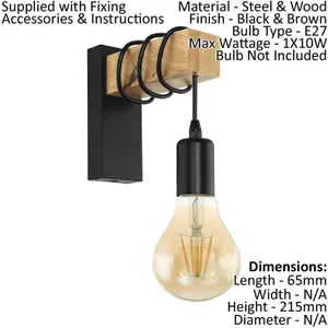 Multi Bulb Ceiling Pendant Light & 2x Matching Wall Lights Black & Wood Trendy