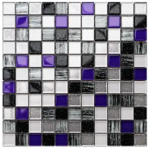 Glass mosaic on mesh for bathroom or kitchen 300mm x 300mm - Violet Valley