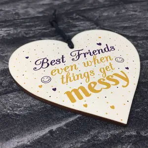 Red Ocean Novelty Friendship Sign Funny Best Friend Plaque Handmade Wooden Hanging Heart Thank You Gift