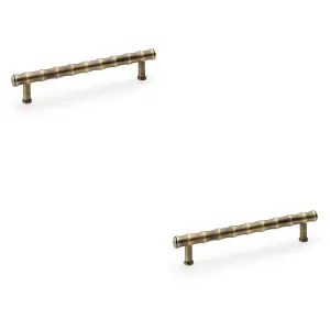 2 PACK - Bamboo T Bar Pull Handle - Antique Brass 160mm Centres SOLID BRASS Drawer Door