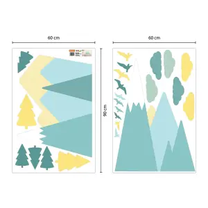 Walplus Colourful Mountains Landscape,Green, Scandinavian Style, Children Wall Stickers Kids Sticker PVC Yellow & Blue