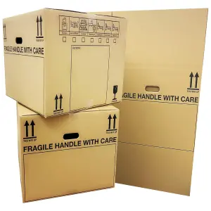 10 x Printed Corrugated Cardboard Boxes Packing House Moving Cartons Multi Use 21" x 21" x 16" With Handles