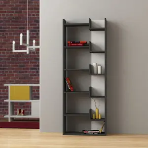 Kara 5-Tier Freestanding Bookcase for Home and Office Storage Anthracite/White / 162" H x 69" W x 22" D