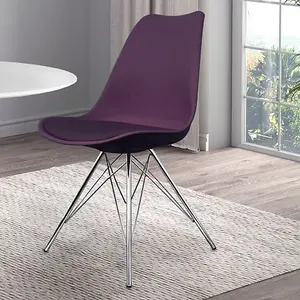 Soho Aubergine Plastic Dining Chair with Chrome Metal Legs