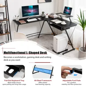 COSTWAY L-Shaped Computer Desk w/ Movable Host Stand Home Office Corner Workstation