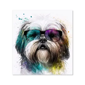 Lhasa Apso Face Glasses Splashart Premium Glass Kitchen Splashback W700mm x H650mm