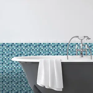 Walplus Mother Pearl Turquoise Jewel Mosaic Wall Tile Sticker Set - 15cm (6inch) - 24pcs One Pack