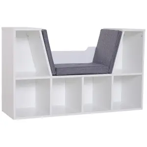 HOMCOM Cube Bookshelf Organizer with Reading Seat, Six Cubes, White