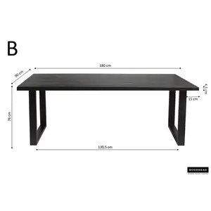 Rectangular Dining Table Mango Black / 76 H x 180 L x 90 W cm