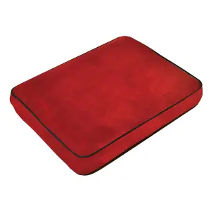 Memory Foam Neck Travel Cushion - Soft Velour Removeable Cover - Red Fabric