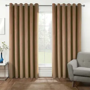 Homescapes Thermal 100% Blackout Beige Velvet Curtains, 117 x 183 cm (46" x 72")