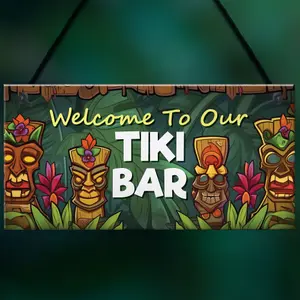 Red Ocean Tiki Bar Hanging Bar Pub Plaque Welcome Sign Cocktails Beach Decoration Sign Friendship Gift For Men Women