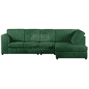 Luxor Green Jumbo Cord Large 5 Seater Corner Sofa Long Right Hand Facing - Full Back