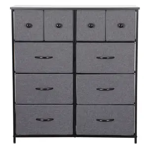 BLACK Chest Of Drawers With Metal Frame, 10 Large Deep Fabric Drawers Organiser Storage