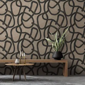 Holden Delamere Linear Swirl Wallpaper Taupe 13460