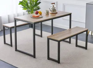 Hallowood Furniture Kempley Fixed Top Dining Table  (120 x 60 cm) Set with Two Benches